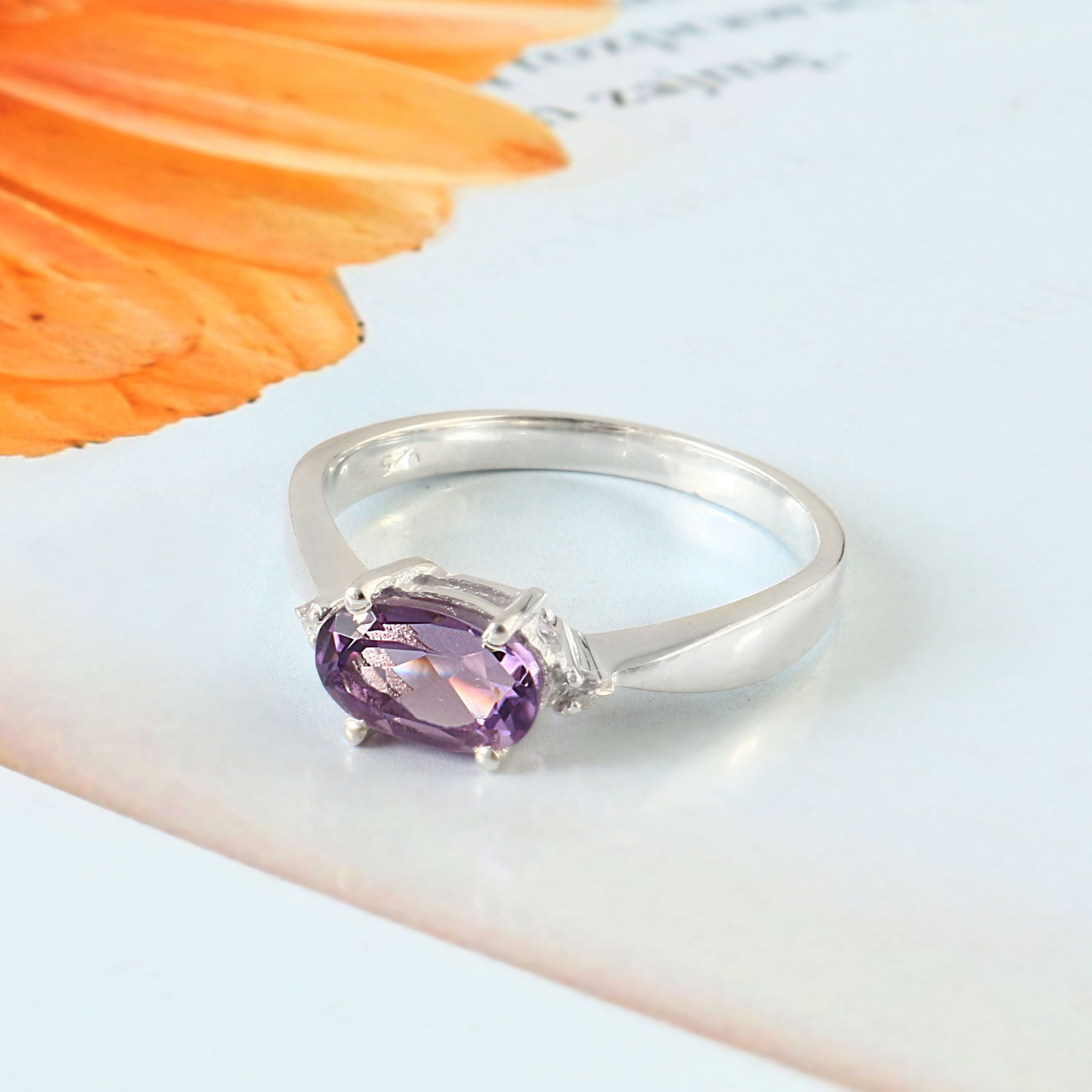 1.2 Carat Amethyst, Cubic Zirconia 925 Sterling Silver Filigree Ring - 3