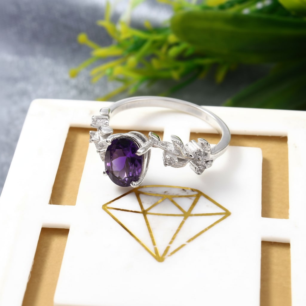 1.2 Carat Amethyst, Cubic Zirconia 925 Sterling Silver Filigree Ring - 2