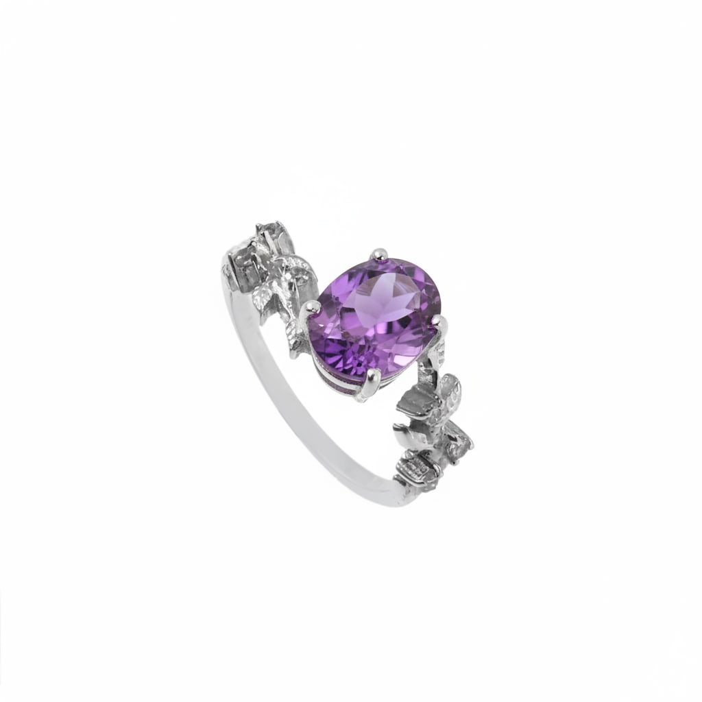 1.2 Carat Amethyst, Cubic Zirconia 925 Sterling Silver Filigree Ring - 4