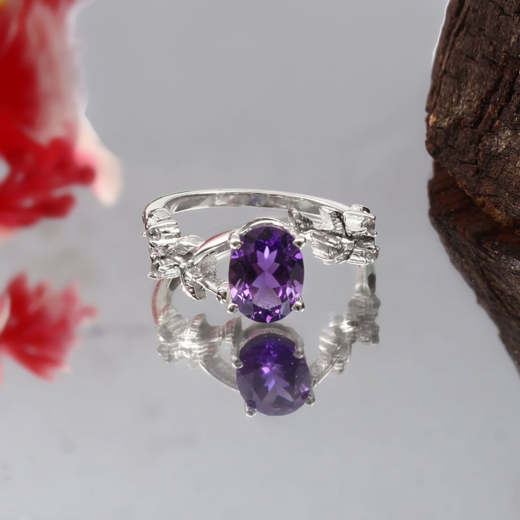 1.2 Carat Amethyst, Cubic Zirconia 925 Sterling Silver Filigree Ring - 6