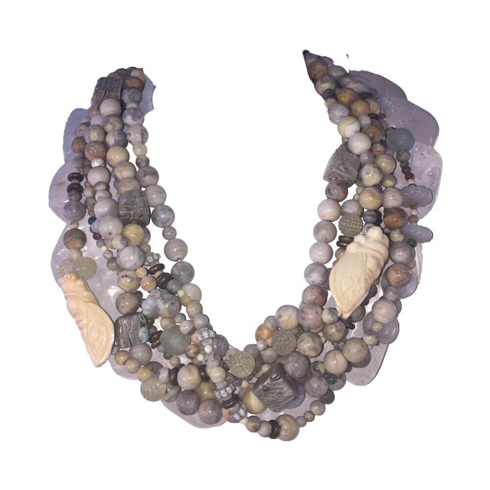 Multi Strand Jadeite Agate Bone Glass Bead Necklace - 2