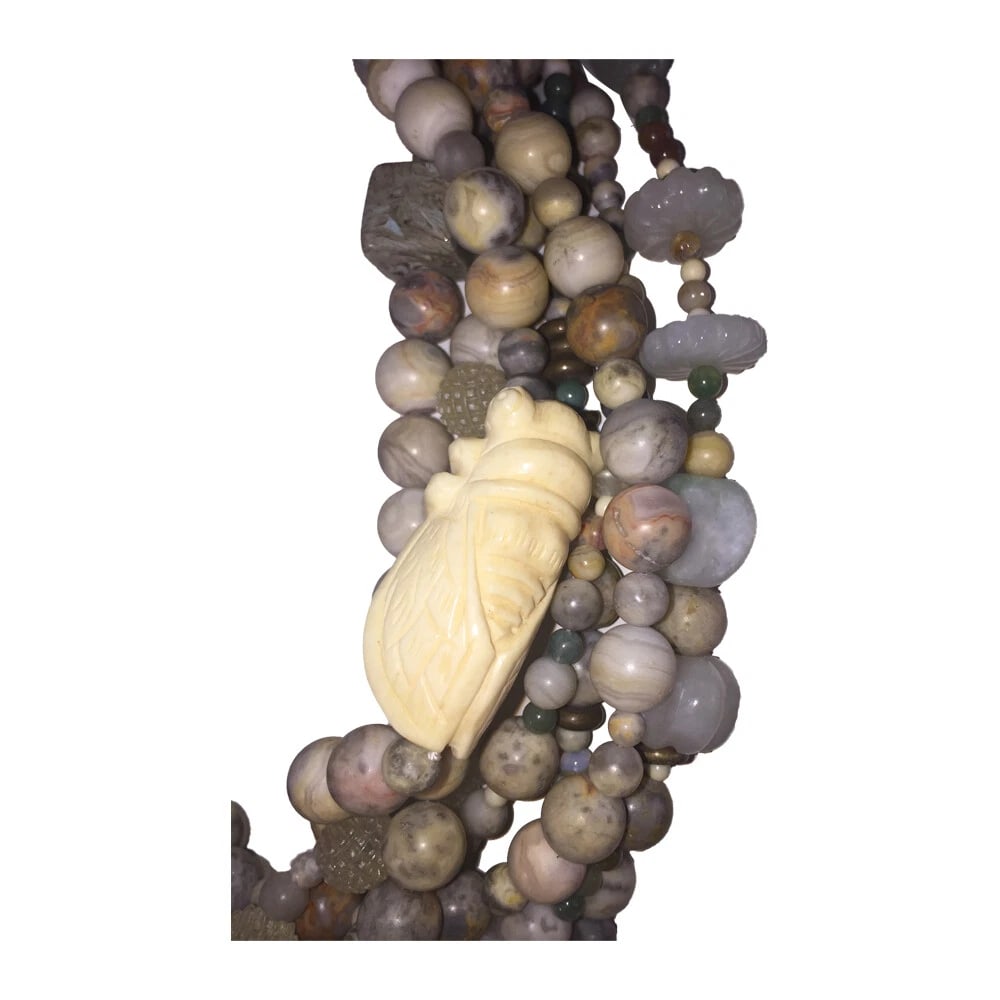 Multi Strand Jadeite Agate Bone Glass Bead Necklace - 3