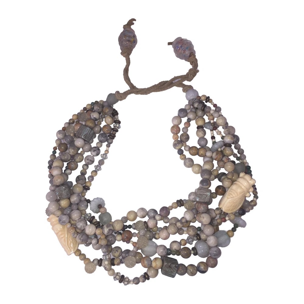 Multi Strand Jadeite Agate Bone Glass Bead Necklace - 4
