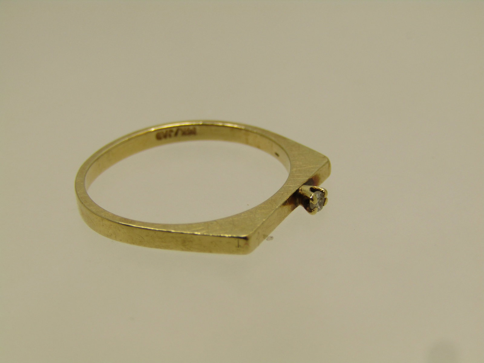 Vintage 14kt Gold Diamond Ring, Sz. 5, Flat Top, Signed JAD, 1980's - 2