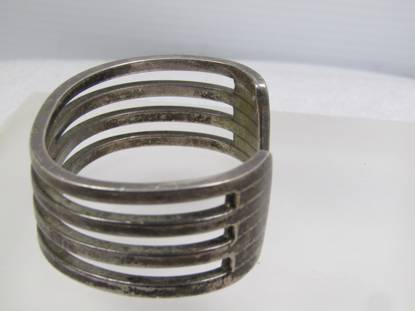 Vintage Sterling Modernist Four Banded Cuff Bracelet, 6", Signed Michel Plumai - 2