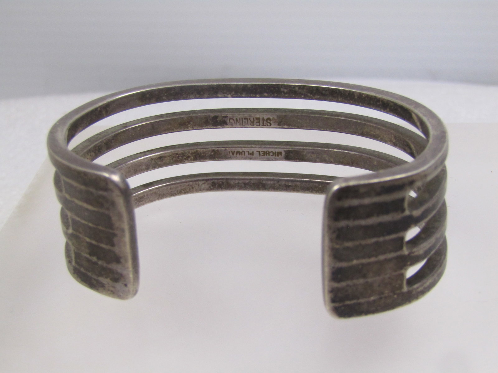 Vintage Sterling Modernist Four Banded Cuff Bracelet, 6", Signed Michel Plumai - 3
