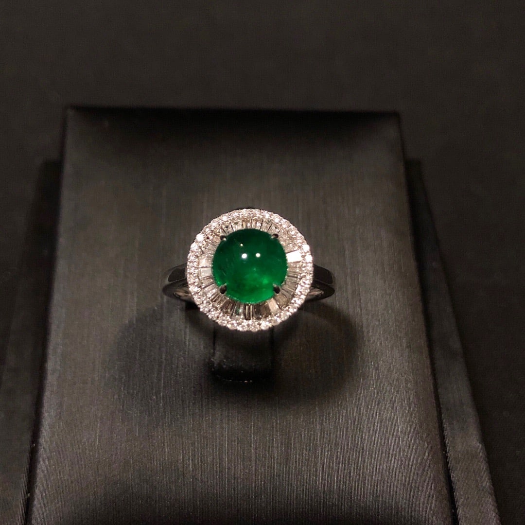 14K GOLD 2.18 CT VIVID GREEN NATURAL EMERALD & DIAMOND RING (1 of 6)