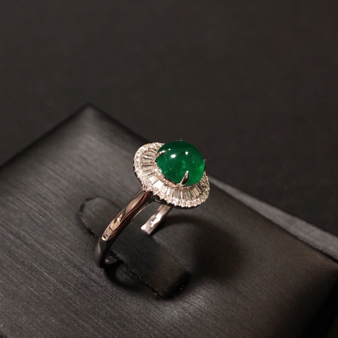 14K GOLD 2.18 CT VIVID GREEN NATURAL EMERALD & DIAMOND RING - 2