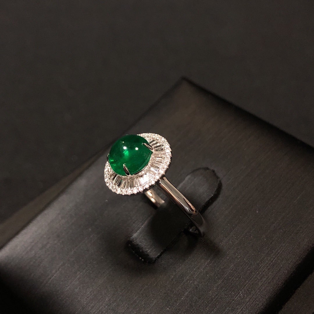 14K GOLD 2.18 CT VIVID GREEN NATURAL EMERALD & DIAMOND RING - 3