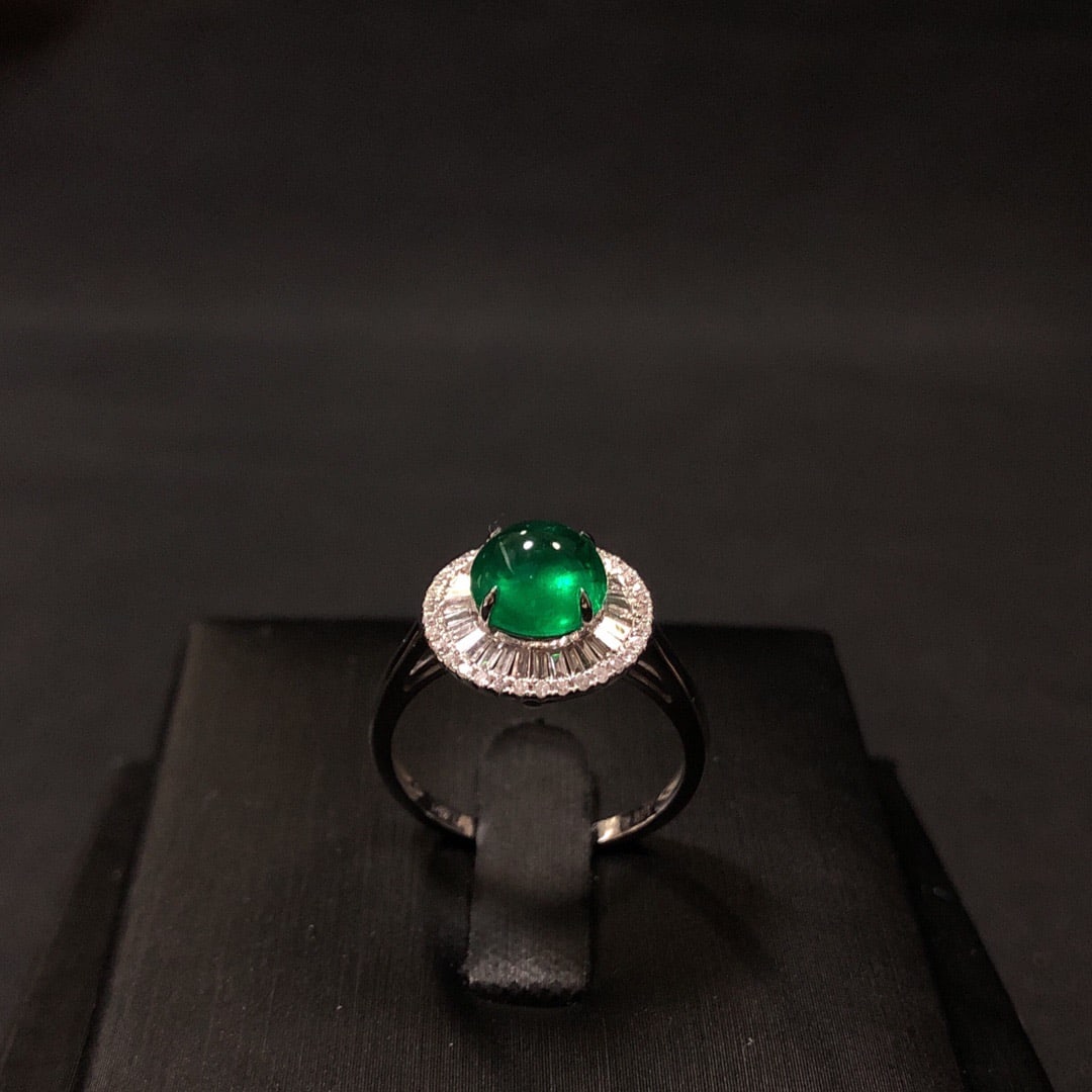 14K GOLD 2.18 CT VIVID GREEN NATURAL EMERALD & DIAMOND RING - 4