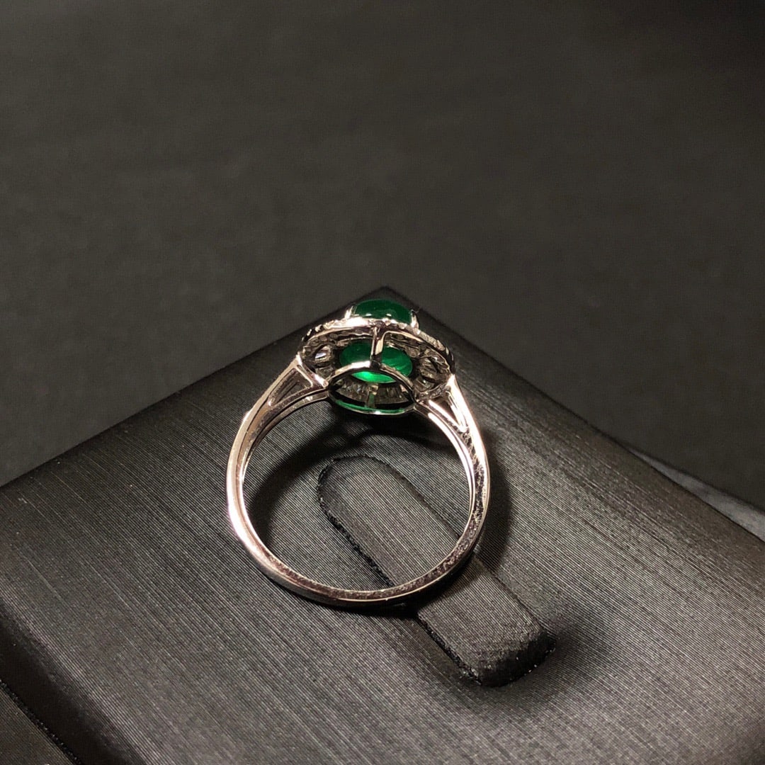 14K GOLD 2.18 CT VIVID GREEN NATURAL EMERALD & DIAMOND RING - 5