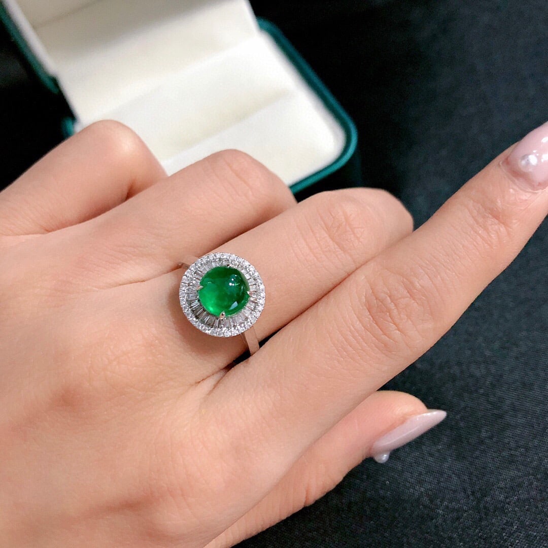 14K GOLD 2.18 CT VIVID GREEN NATURAL EMERALD & DIAMOND RING - 6