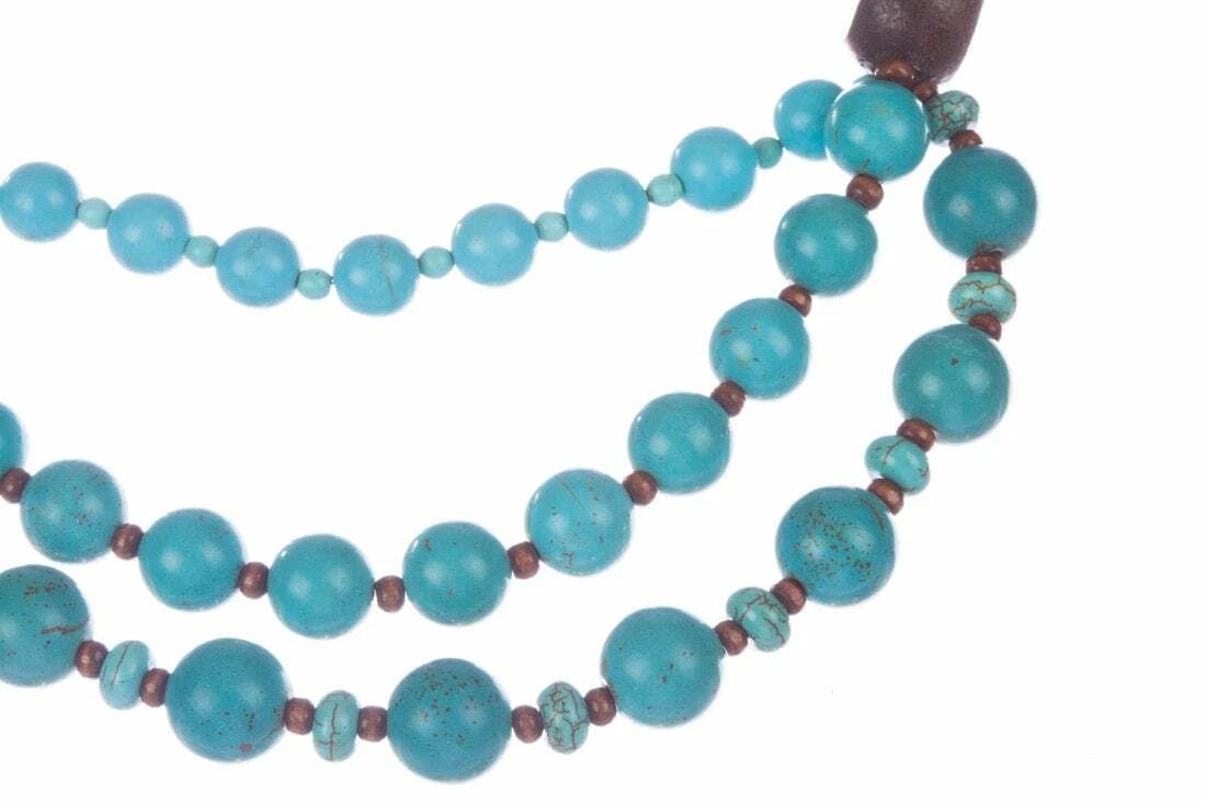 Hand Made Turquoise and Wood Bead Necklace - 3