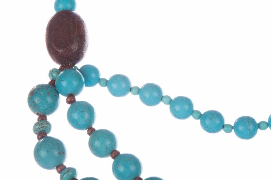 Hand Made Turquoise and Wood Bead Necklace - 4