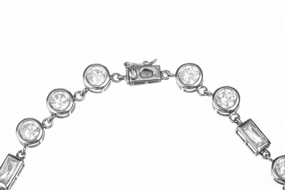 Round and Baguette Bezel Set CZ Eternity Necklace - 5
