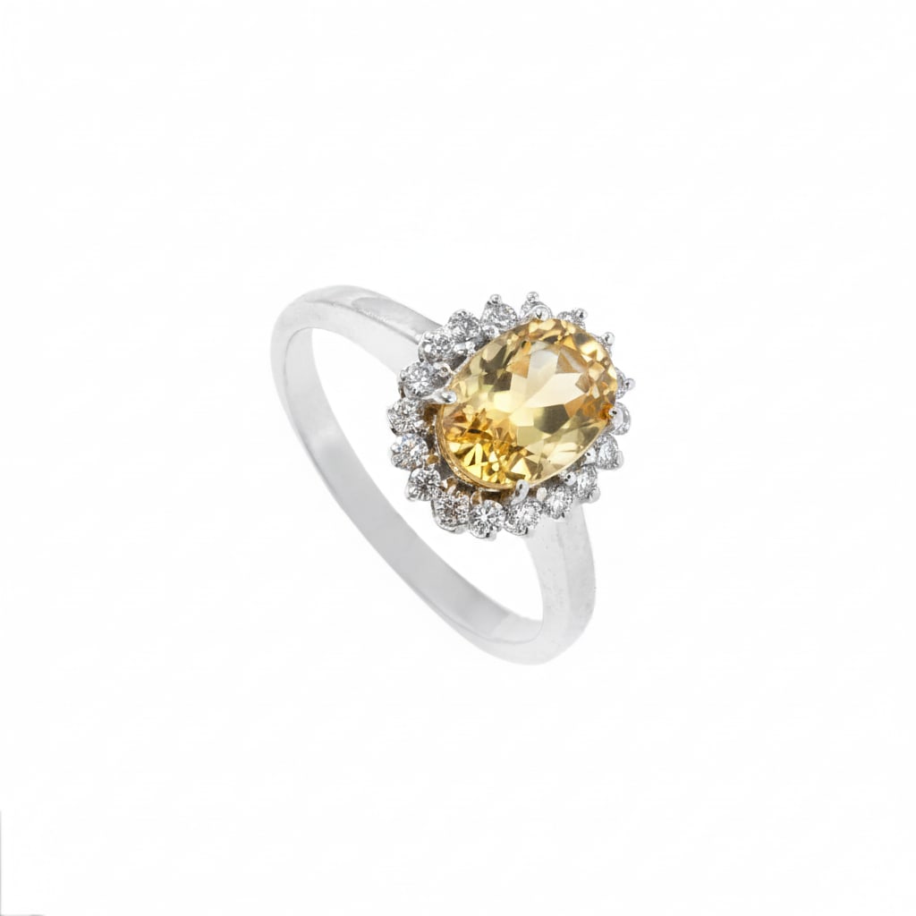 1.5 Carat Citrine, Cubic Zirconia 925 Sterling Silver Halo Ring - 2