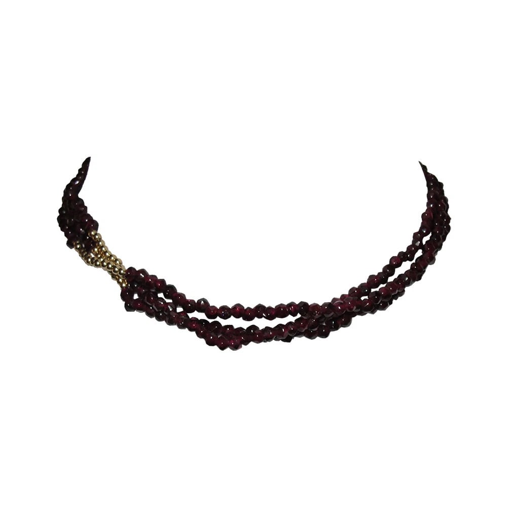 Triple Stand Gold Filled Bohemian Rose Cut Garnet Bead Necklace - 2