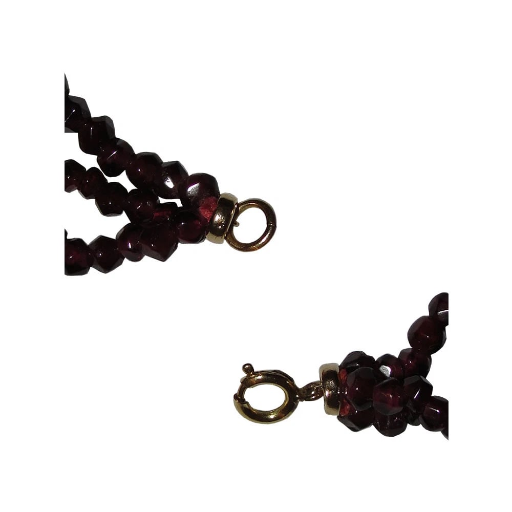 Triple Stand Gold Filled Bohemian Rose Cut Garnet Bead Necklace - 7