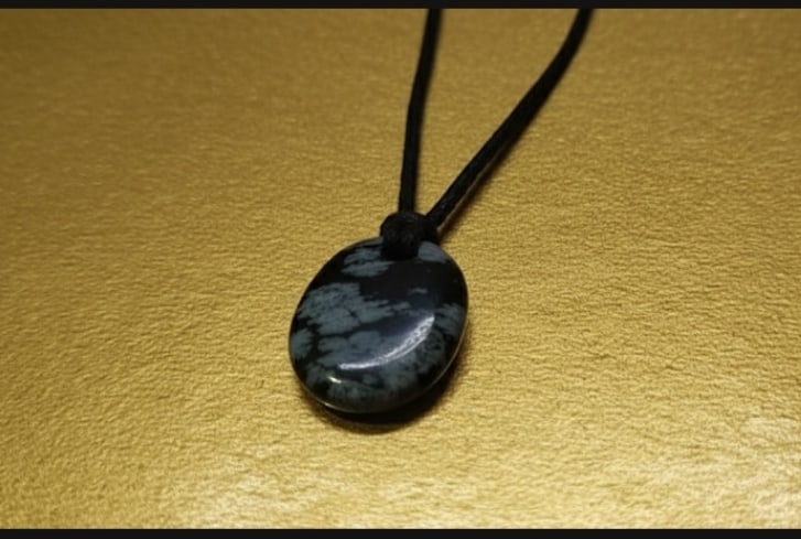 Snowflake Obsidian Oval Pendant With Adjustable Black Cord - 3