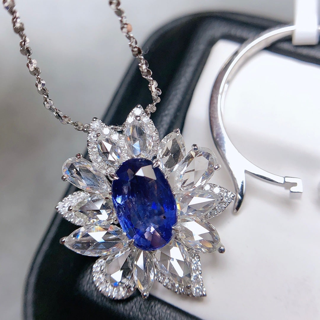 14K GOLD 3.65 CTW VIVID BLUE NATURAL SAPPHIRE & DIAMOND RING/PENDANT - 5