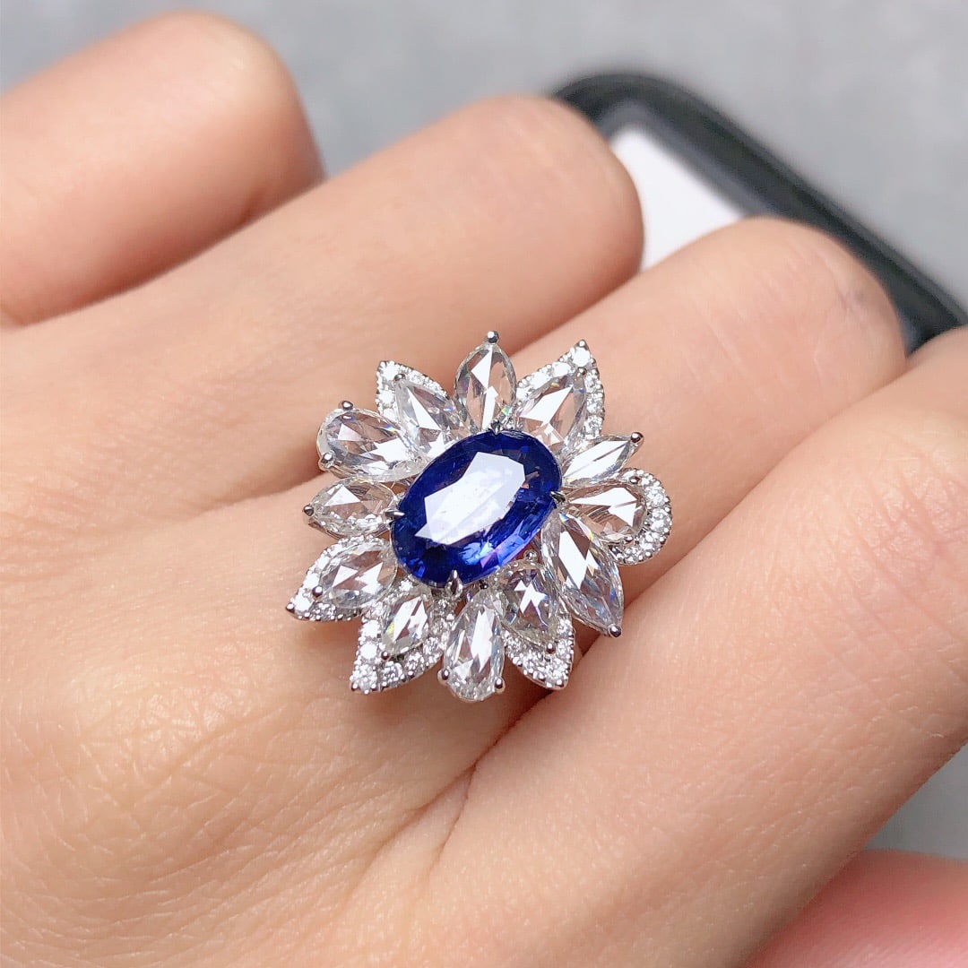 14K GOLD 3.65 CTW VIVID BLUE NATURAL SAPPHIRE & DIAMOND RING/PENDANT - 7