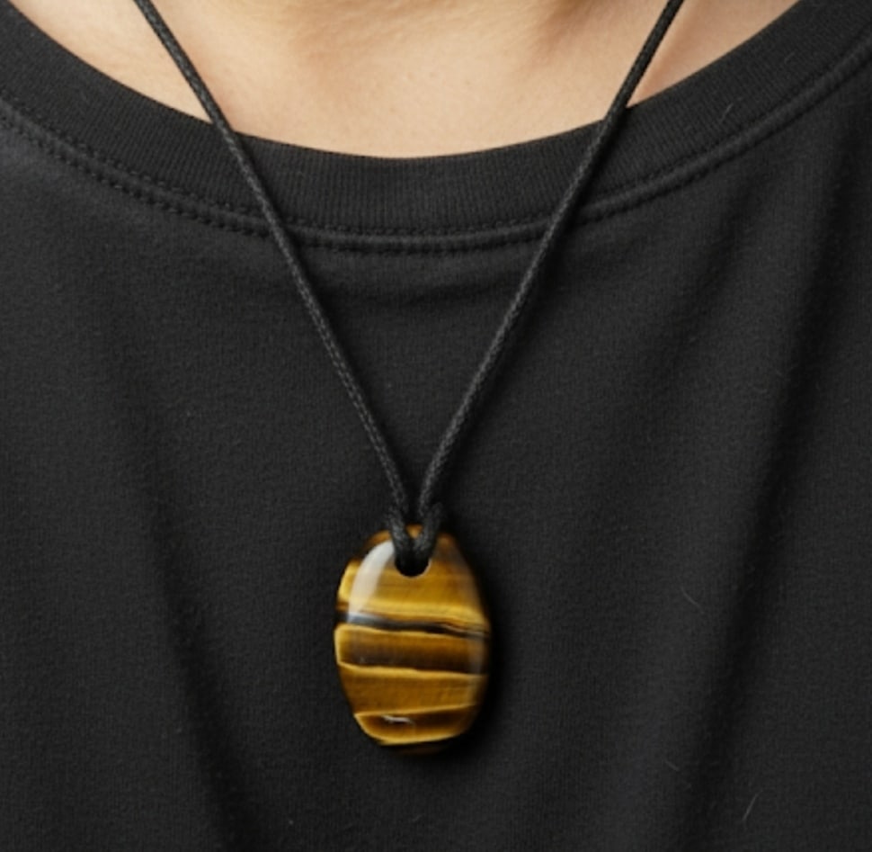 Tiger Eye Oval Pendant With Adjustable Black Cord - 2