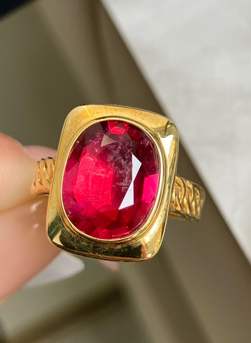 14K GOLD 3.97 CT VIVID RED NATURAL TOURMALINE RING - 2