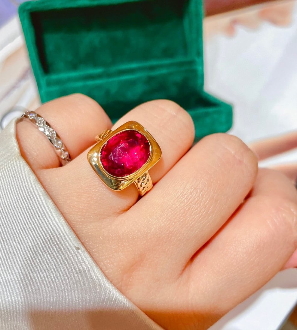 14K GOLD 3.97 CT VIVID RED NATURAL TOURMALINE RING - 5