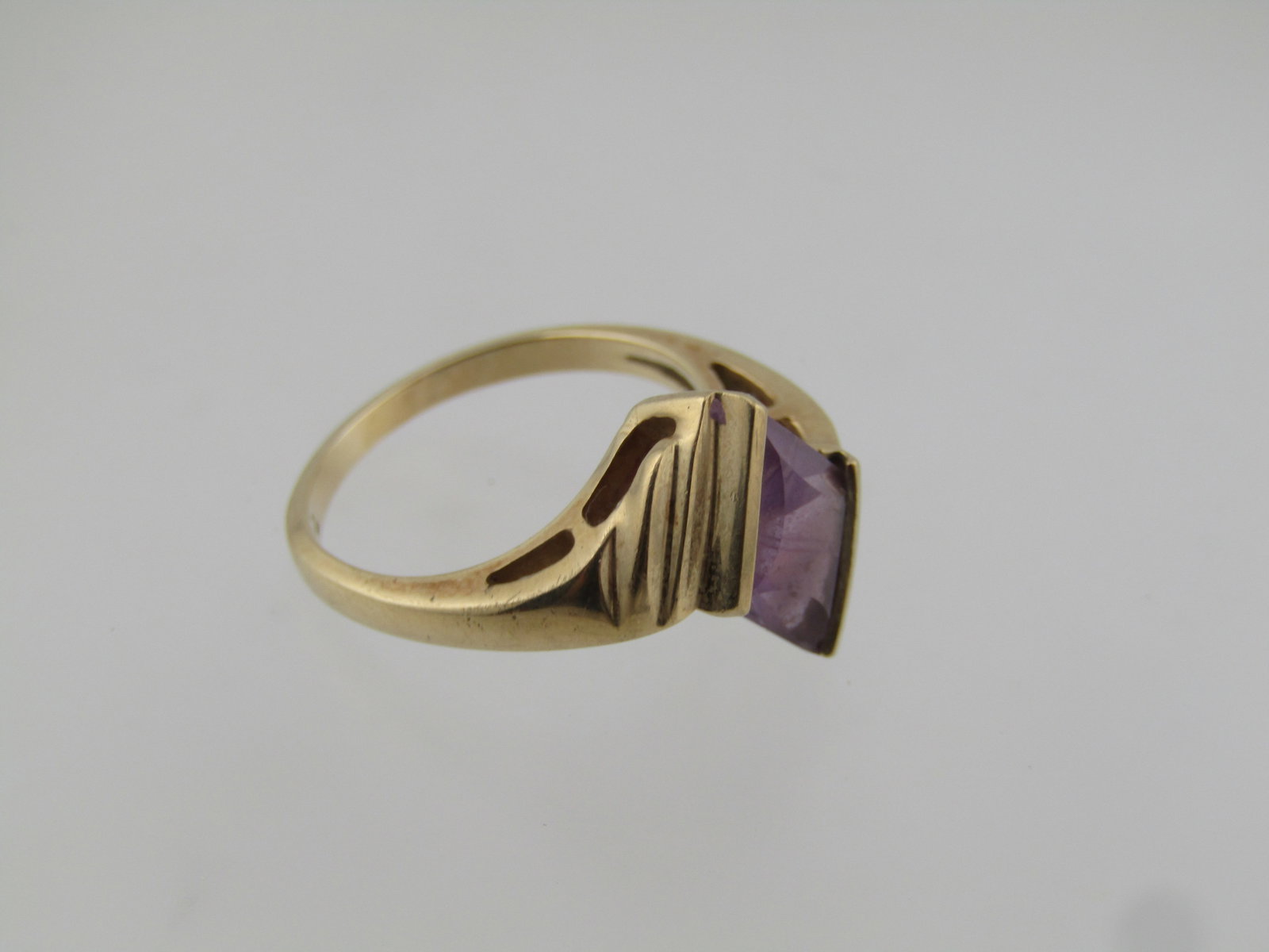 Vintage 10kt Amethyst Ring, Mod Design, Sz. 6, 1960's-1970's, Signed - 5