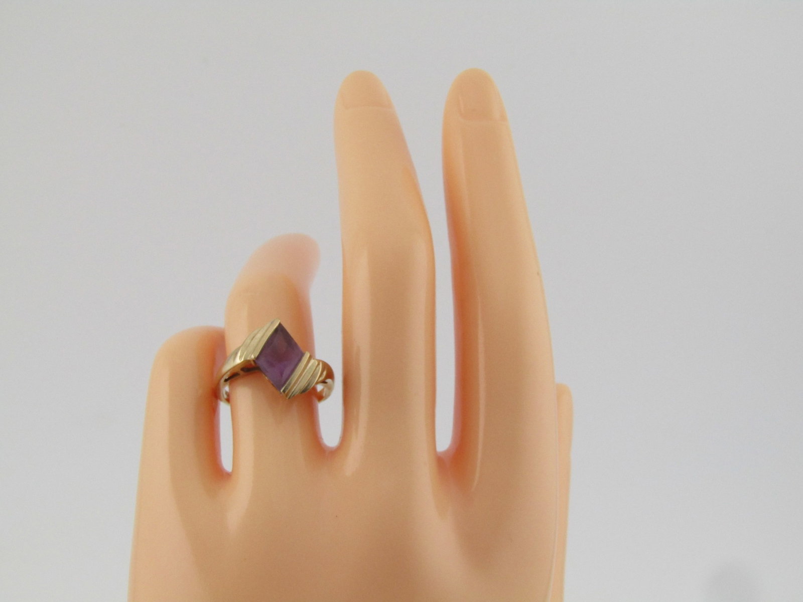 Vintage 10kt Amethyst Ring, Mod Design, Sz. 6, 1960's-1970's, Signed - 6