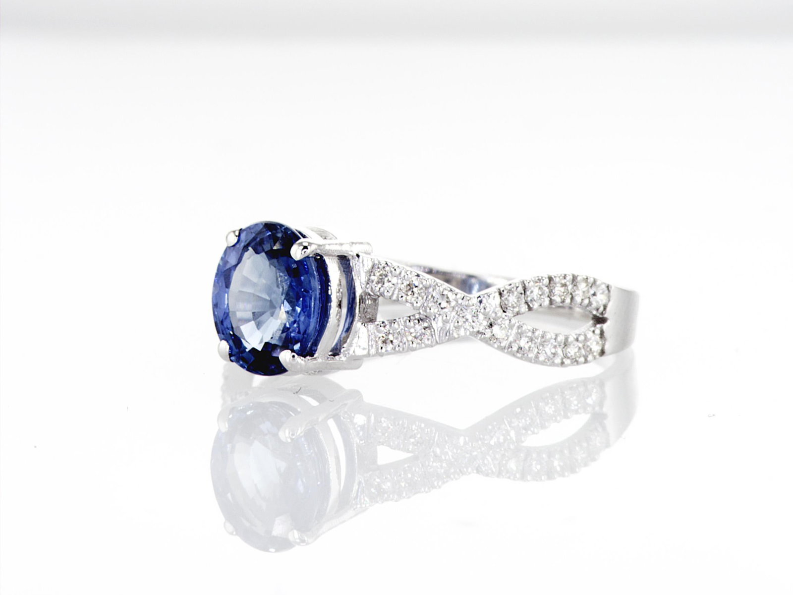 1.66cttw Natural Sapphire & Natural Diamond Ring 14K White Gold 1.8 gr - 2