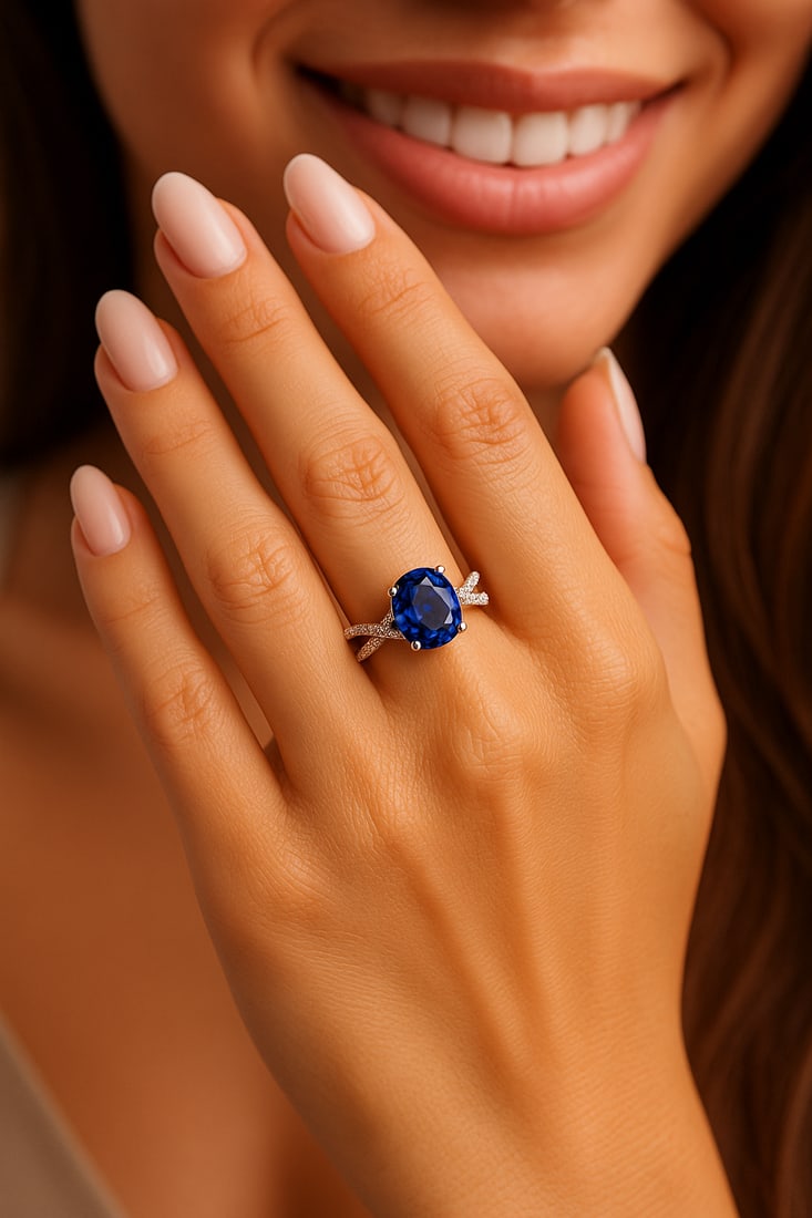 1.66cttw Natural Sapphire & Natural Diamond Ring 14K White Gold 1.8 gr - 3