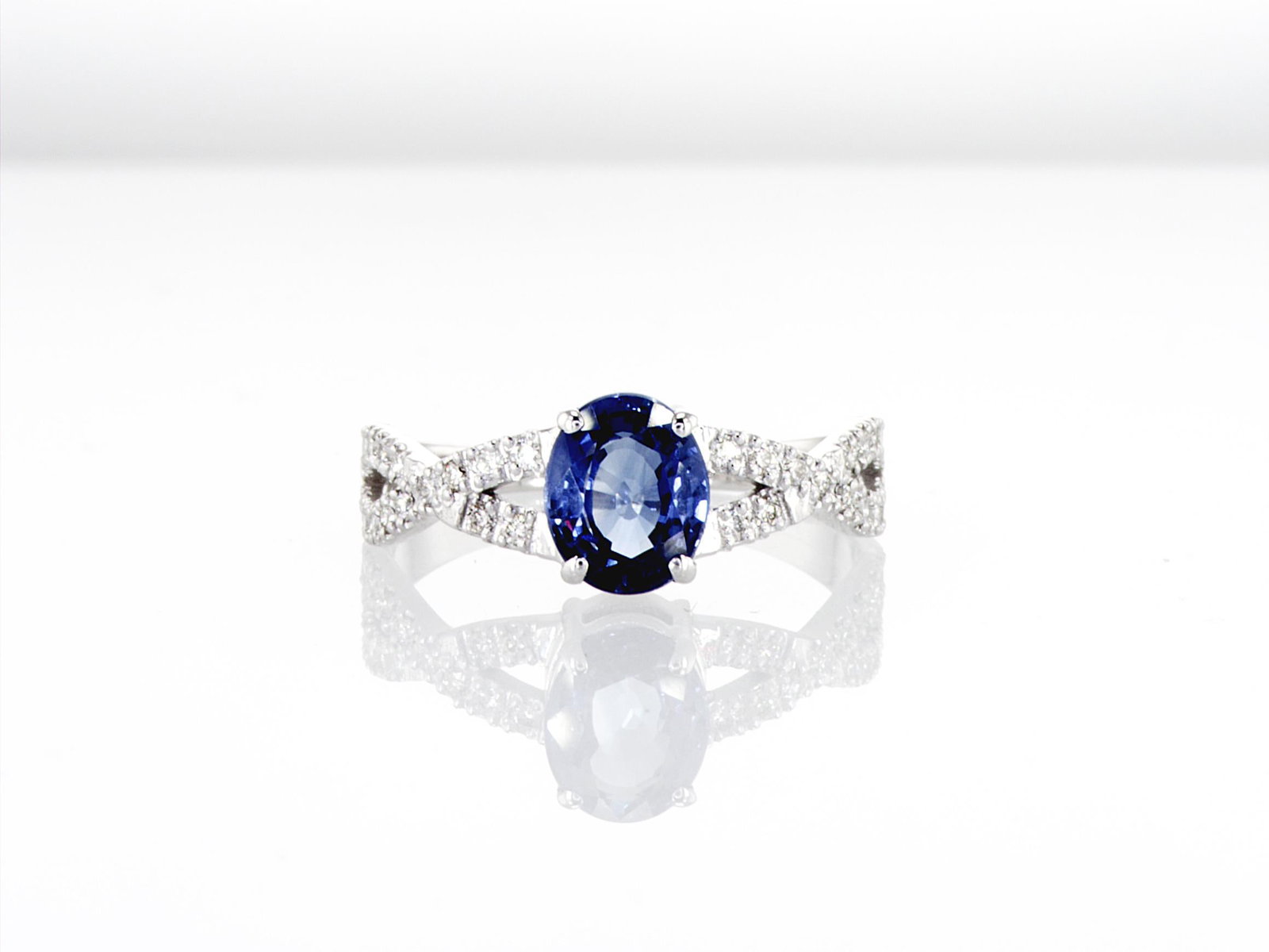 1.66cttw Natural Sapphire & Natural Diamond Ring 14K White Gold 1.8 gr - 6