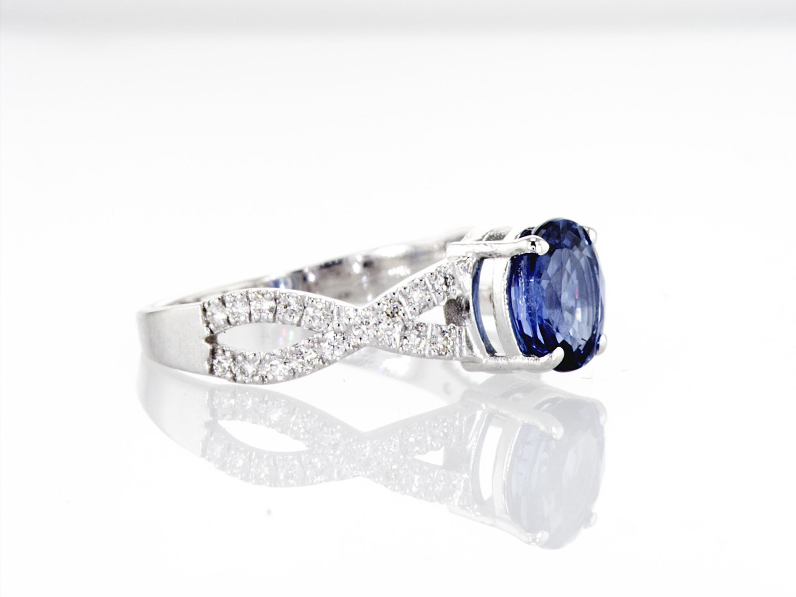 1.66cttw Natural Sapphire & Natural Diamond Ring 14K White Gold 1.8 gr - 8