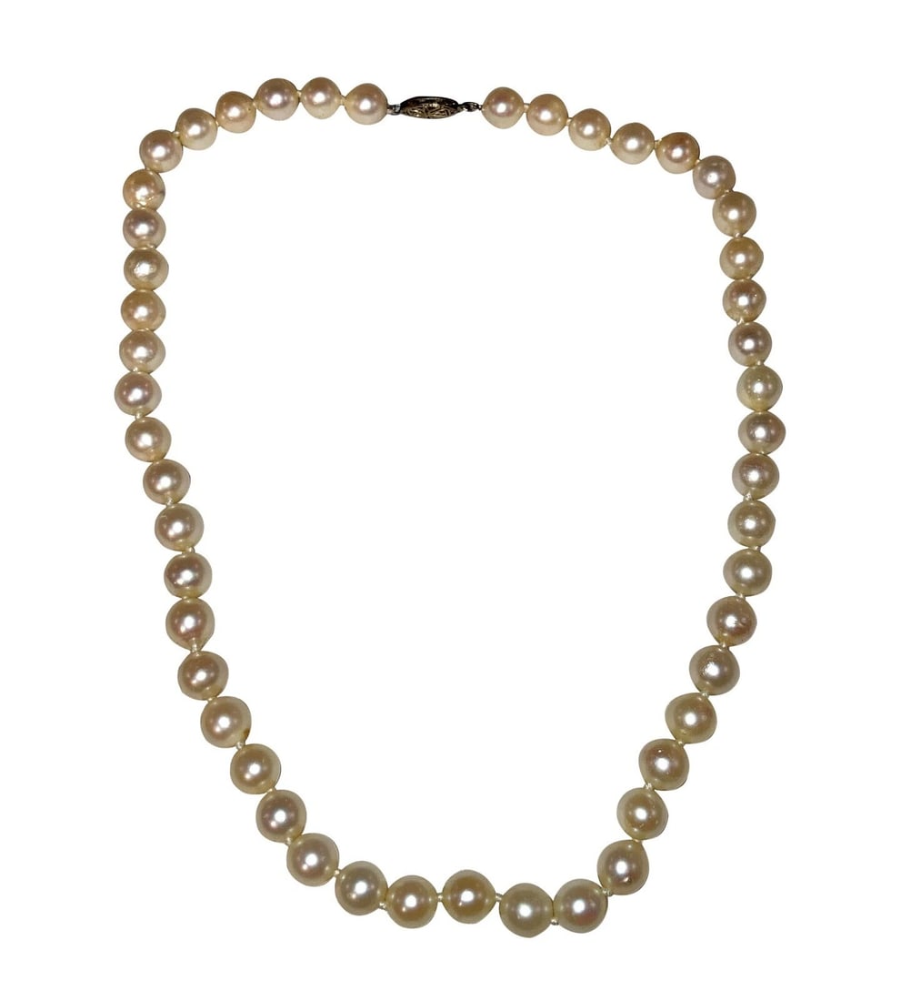14 kt Gold Creamy White Cultured Pearl Necklace - 3