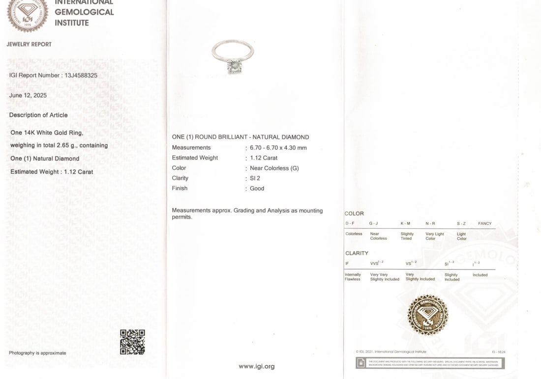 1.12cttw Natural Diamond Ring 14K White Gold 2.65 gr - 9