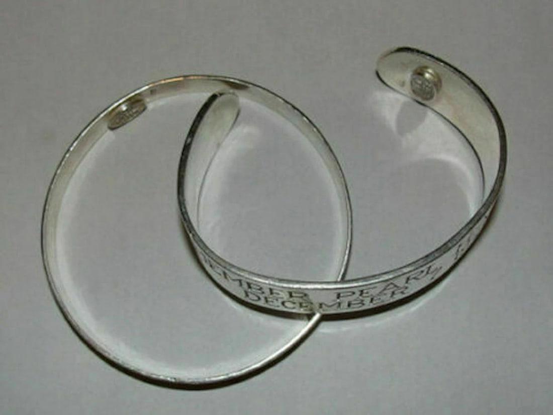 Antiqued Sterling Silver Women's Pearl Harbor Bangle Bracelet - 2