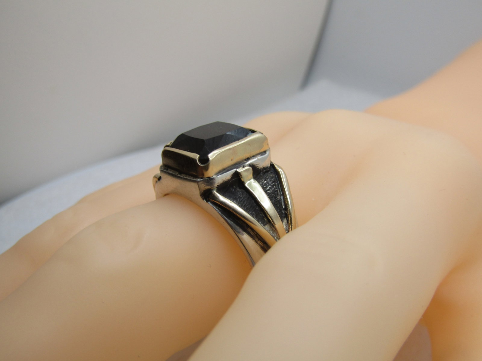 Vintage 14kt & Sterling Men's Smoky Topaz Ring, Sz. 13, Hand Made, 1960's-After - 2