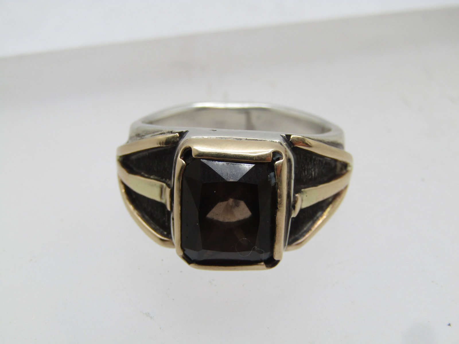 Vintage 14kt & Sterling Men's Smoky Topaz Ring, Sz. 13, Hand Made, 1960's-After - 5