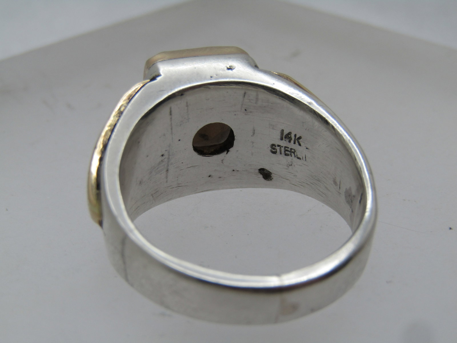 Vintage 14kt & Sterling Men's Smoky Topaz Ring, Sz. 13, Hand Made, 1960's-After - 6