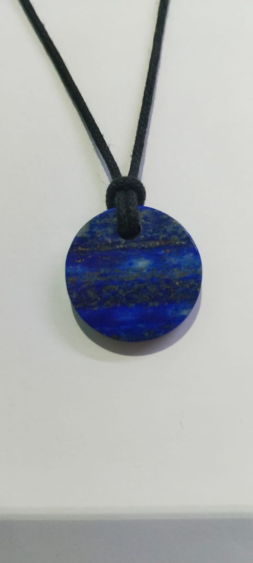 Lapis Round Pendant With Adjustable Black Cord - 3