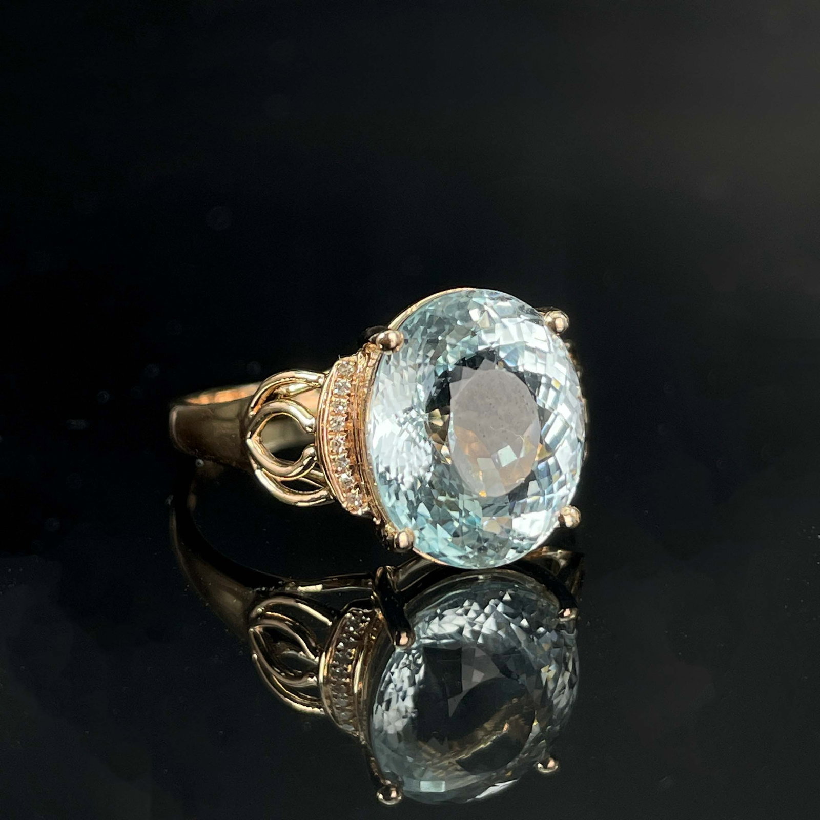 14K GOLD 6.72 CT NATURAL AQUAMARINE & DIAMOND RING - 2