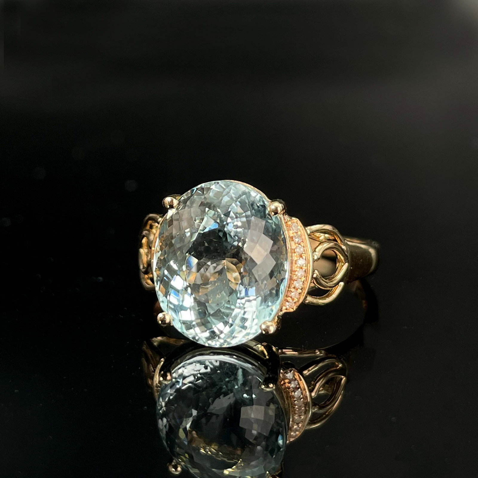 14K GOLD 6.72 CT NATURAL AQUAMARINE & DIAMOND RING - 5