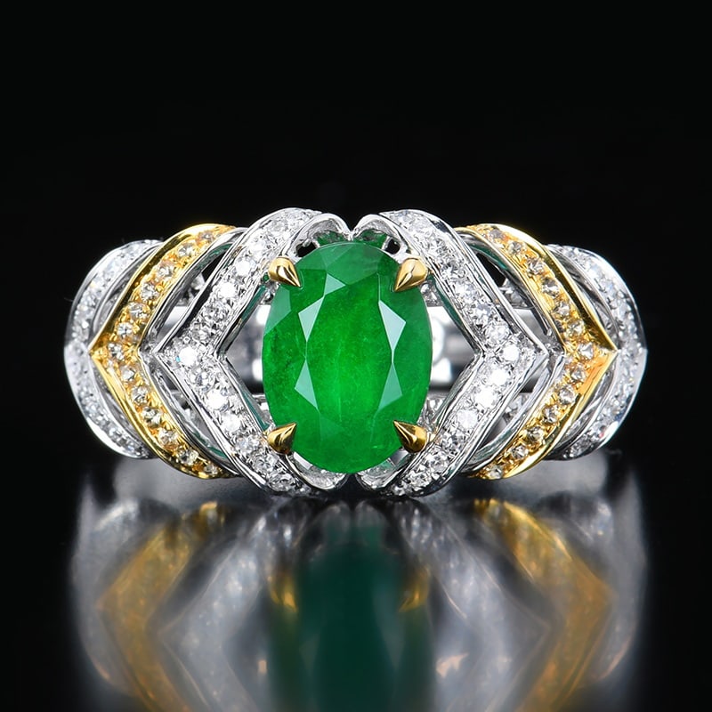 14K GOLD 1.74 CTW VIVID GREEN NATURAL EMERALD & DIAMOND RING (1 of 8)