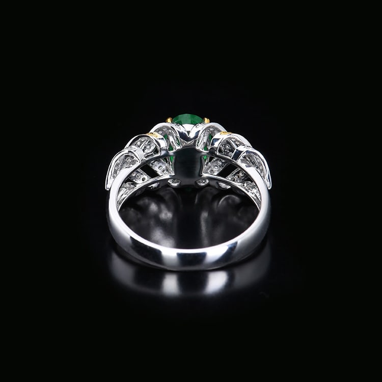 14K GOLD 1.74 CTW VIVID GREEN NATURAL EMERALD & DIAMOND RING - 2