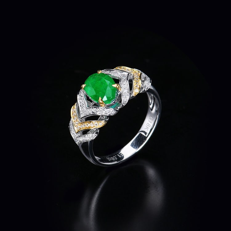 14K GOLD 1.74 CTW VIVID GREEN NATURAL EMERALD & DIAMOND RING - 3