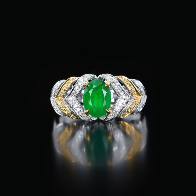 14K GOLD 1.74 CTW VIVID GREEN NATURAL EMERALD & DIAMOND RING - 4