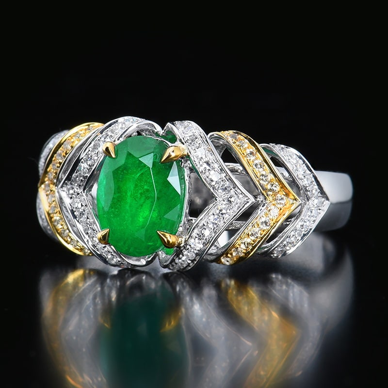 14K GOLD 1.74 CTW VIVID GREEN NATURAL EMERALD & DIAMOND RING - 5