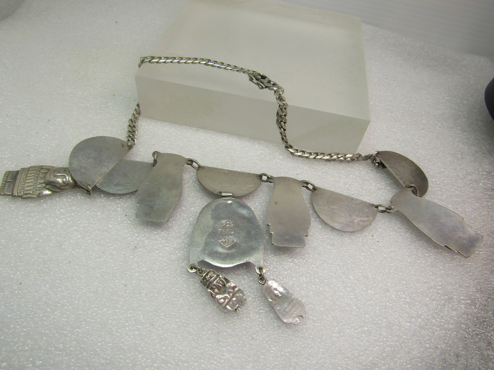Vintage Sterling Peruvian Figural Necklace, 18", Signed ME, 1960's-1970's - 6