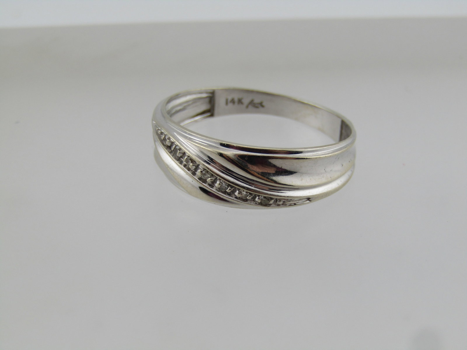 Vintage 14kt Wedding Band, White Gold, Men's Unisex, Size 10.5, Signed RM, 1990's - 4